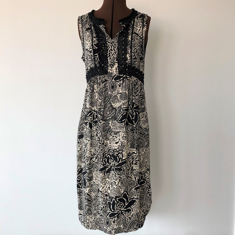 Black/Tan Floral Print Dress